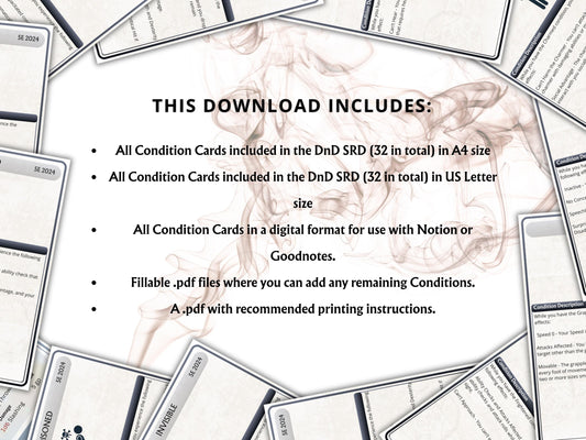 Printable DnD 5e Condition Cards, 2014 & 2024 Rules, Digital, DM Tools