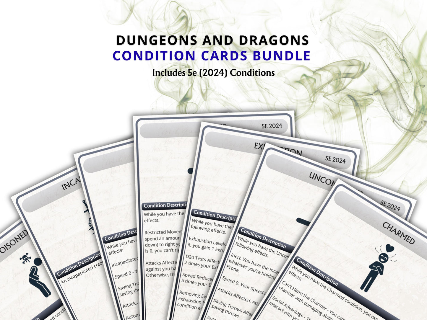 Printable DnD 5e Condition Cards, 2024 Rules, Digital, DM Tools