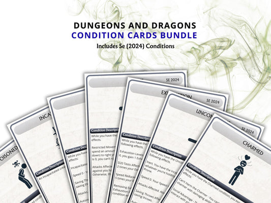 Printable DnD 5e Condition Cards, 2024 Rules, Digital, DM Tools