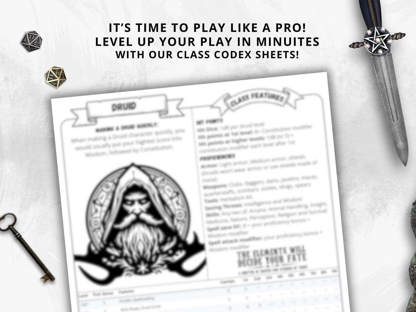 DnD 5e Druid Class Codex Printable | Druid Cheat Sheet | DnD Player Aid PDF | Tabletop RPG Reference