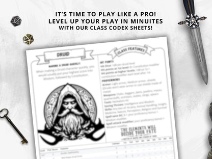 DnD 5e Druid Class Codex Printable | Druid Cheat Sheet | DnD Player Aid PDF | Tabletop RPG Reference