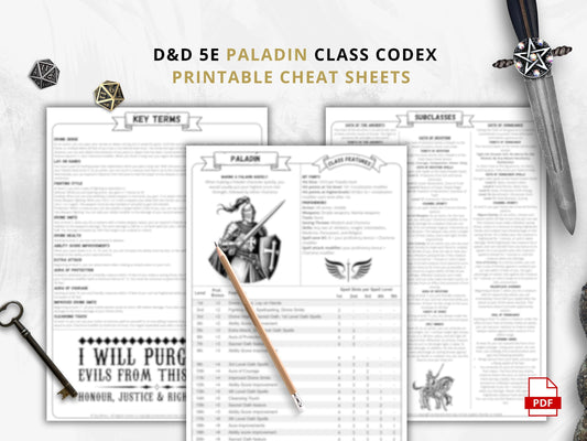 DnD 5e Paladin Class Codex | Printable Player Aid PDF (Cheat Sheets)