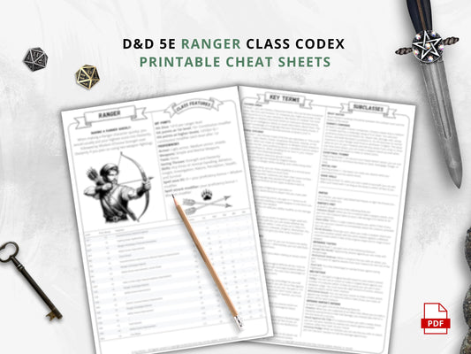 DnD 5e Ranger Class Codex | Printable Player Aid PDF (Reference Sheets)