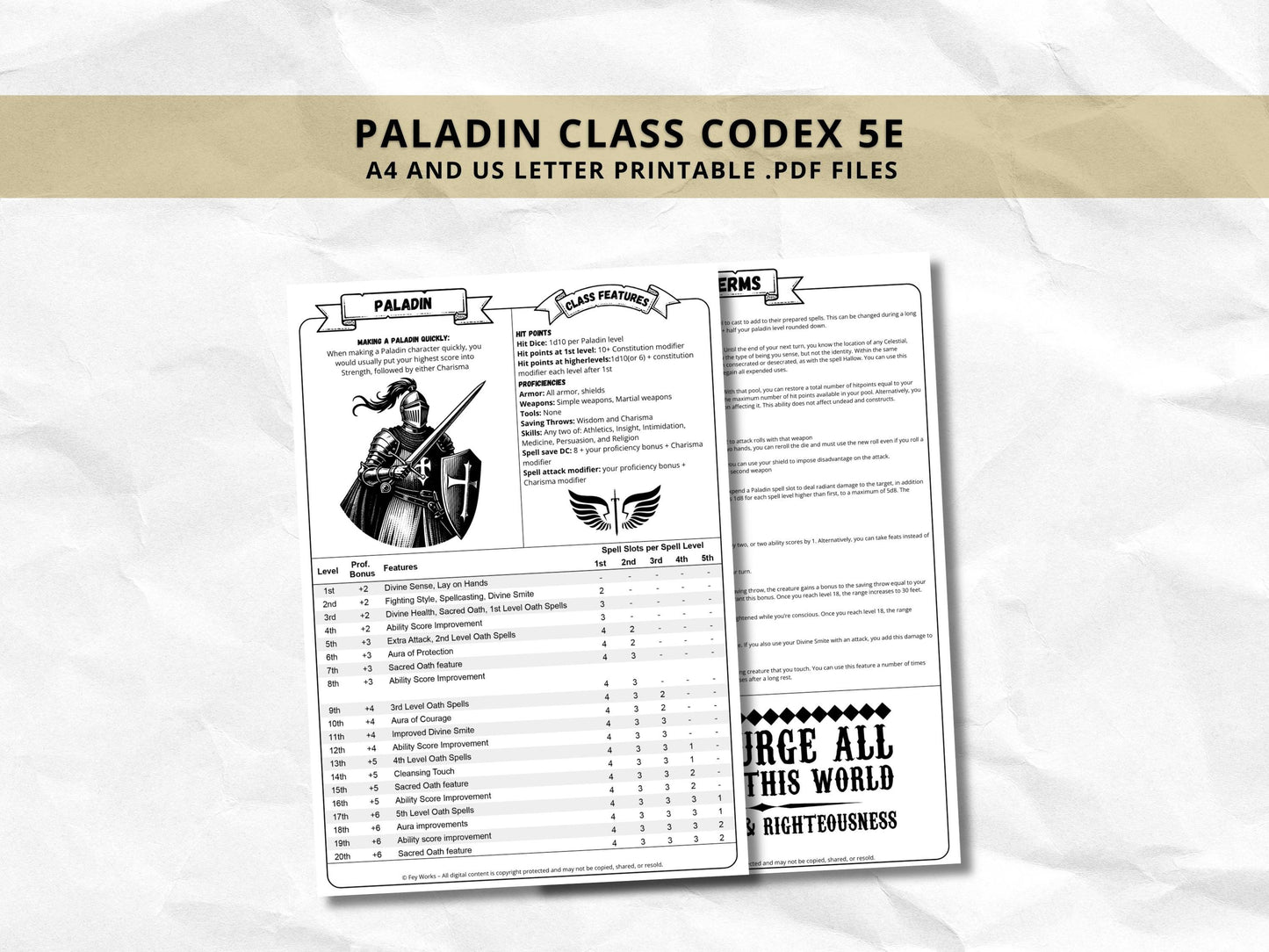 D&D Paladin Class Bundle: 5e, 5.5e Spell Cards, Cheat Sheet (Digital Download)