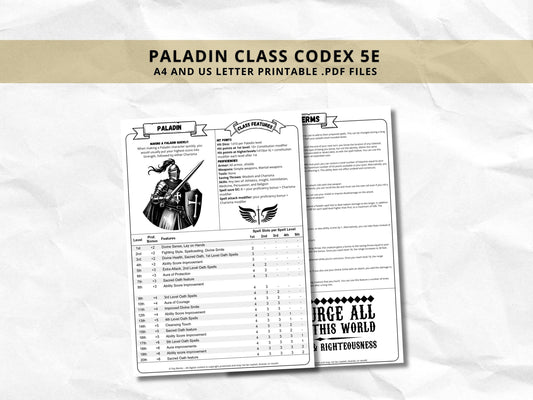 D&D Paladin Class Bundle: 5e, 5.5e Spell Cards, Cheat Sheet (Digital Download)