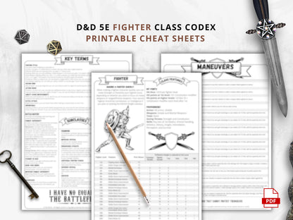 DnD 5e Fighter Class Codex Printable | Fighter Cheat Sheet | DnD Player Aid PDF | Tabletop RPG Reference