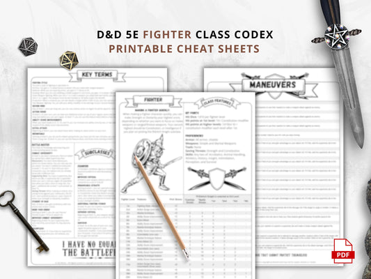 DnD 5e Fighter Class Codex Printable | Fighter Cheat Sheet | DnD Player Aid PDF | Tabletop RPG Reference