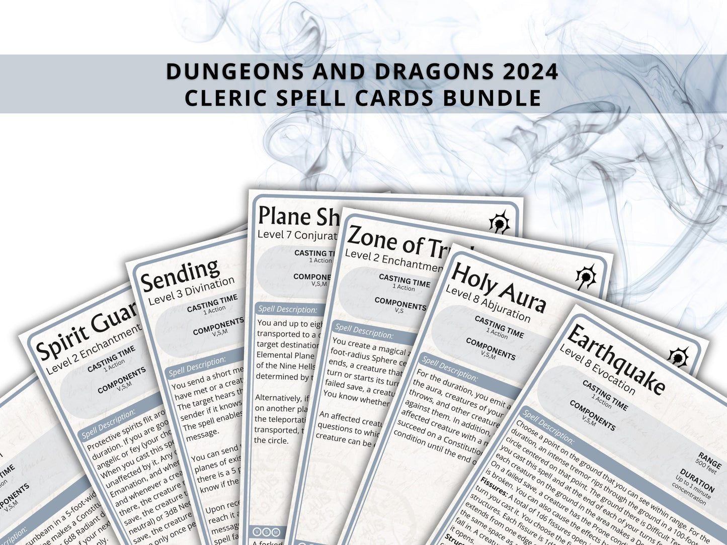Cleric Spell Cards 5e: D&D Spell Book (Digital Download, 2024 Ruleset)