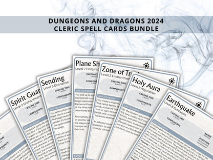 Cleric Spell Cards 5e: D&D Spell Book (Digital Download, 2024 Ruleset)