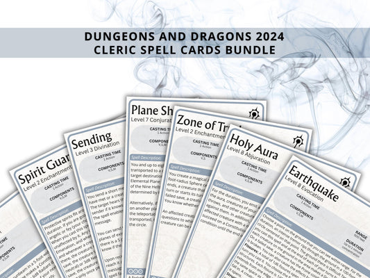 Cleric Spell Cards 5e: D&D Spell Book (Digital Download, 2024 Ruleset)