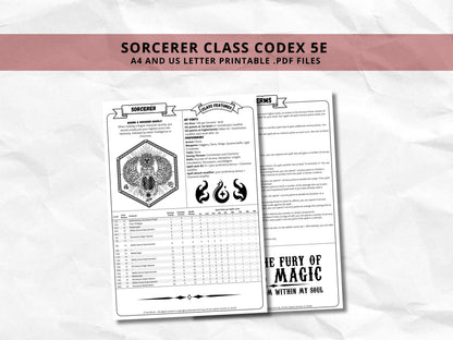 D&D Sorcerer Class Bundle: 5e, 5.5e Spell Cards, Cheat Sheet (Digital Download)