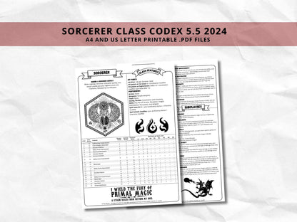 D&D Sorcerer Class Bundle: 5e, 5.5e Spell Cards, Cheat Sheet (Digital Download)