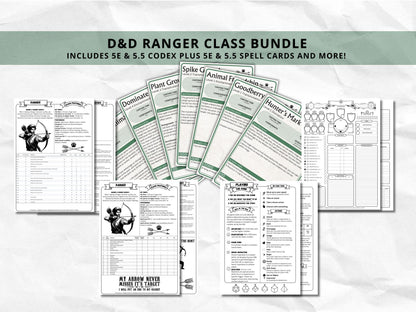 D&D Ranger Class Bundle: 5e, 5.5e Spell Cards, Cheat Sheet (Digital Download)