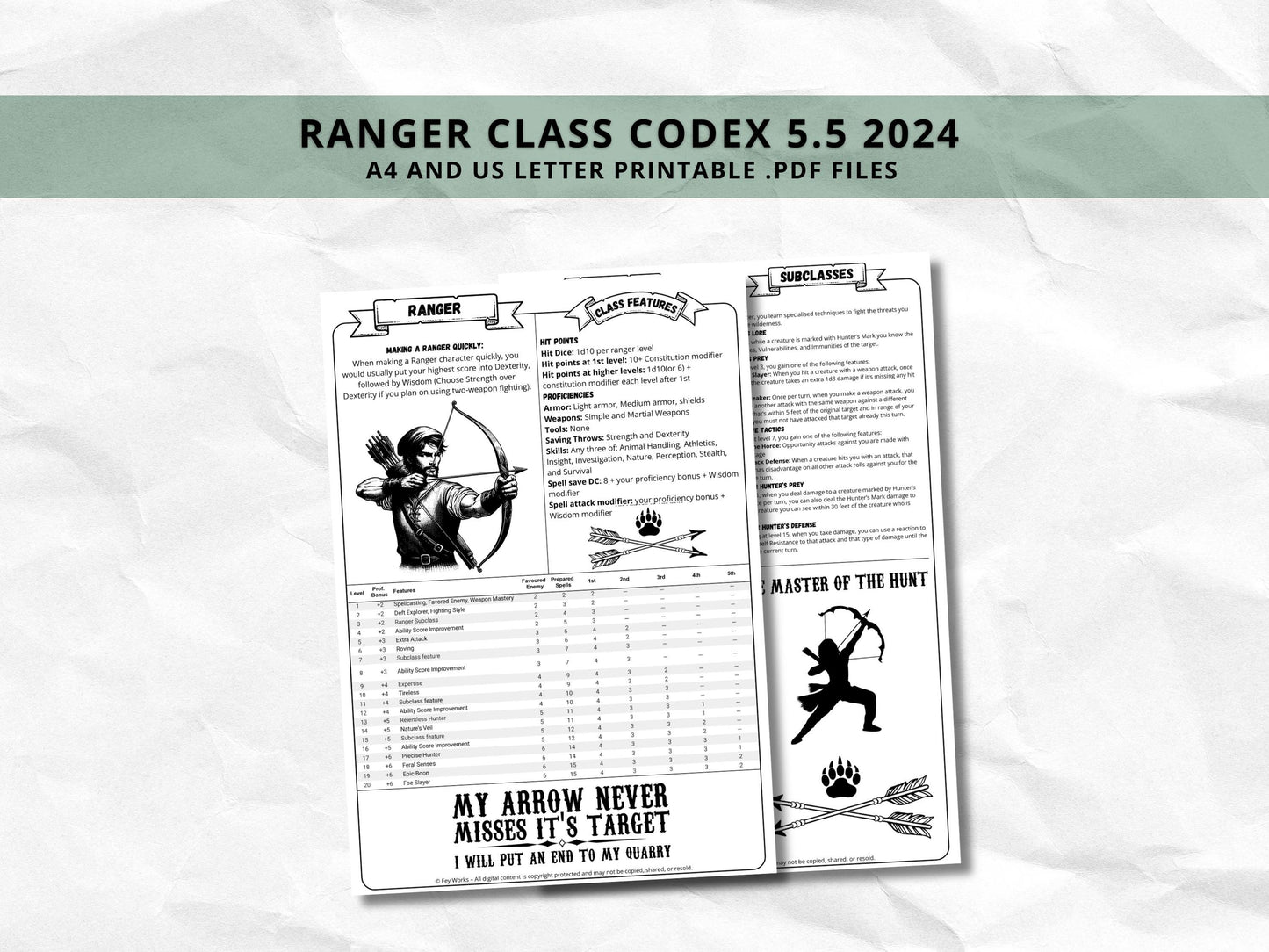 D&D Ranger Class Bundle: 5e, 5.5e Spell Cards, Cheat Sheet (Digital Download)