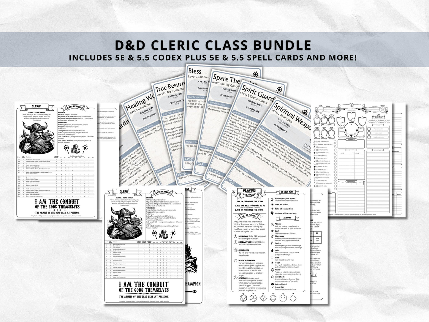 D&D Cleric Class Bundle: 5e, 5.5e Spell Cards, Cheat Sheet (Digital Download)