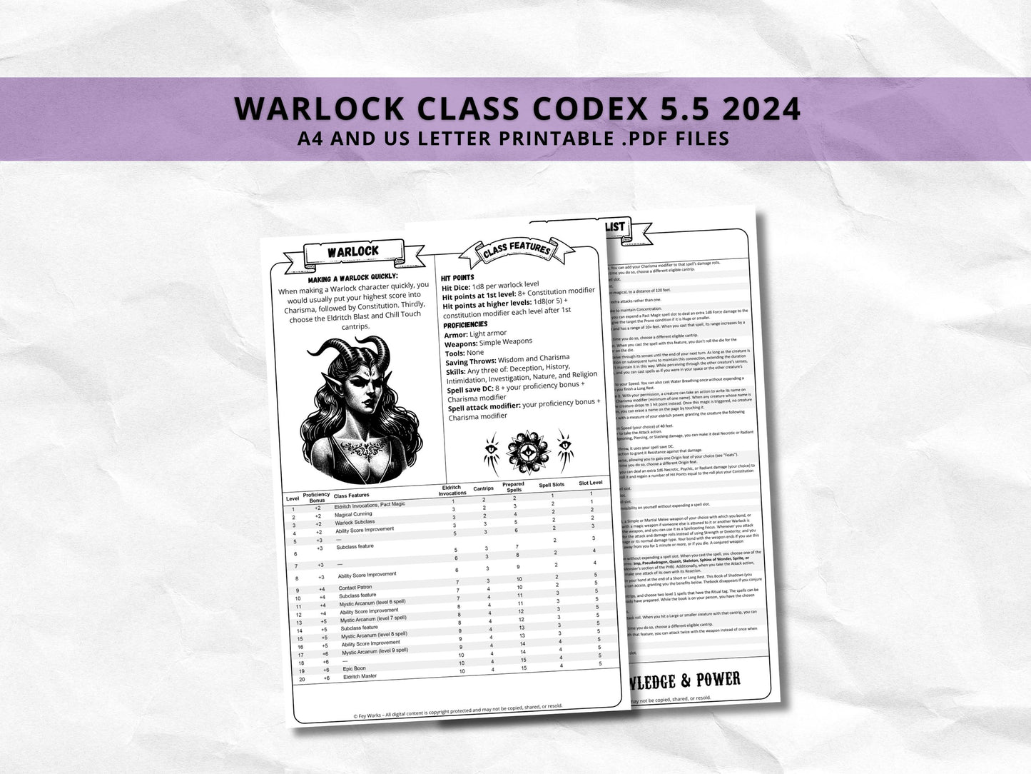 D&D Warlock Class Bundle: 5e, 5.5e Spell Cards, Cheat Sheet (Digital Download)