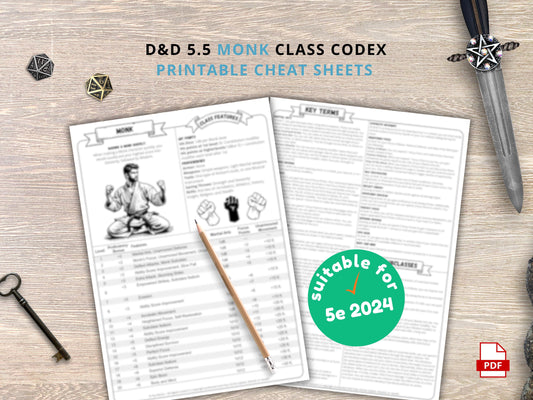 Monk Class Cheat Sheet: DnD 5e Reference Guide (PDF Download 2024 Edition)