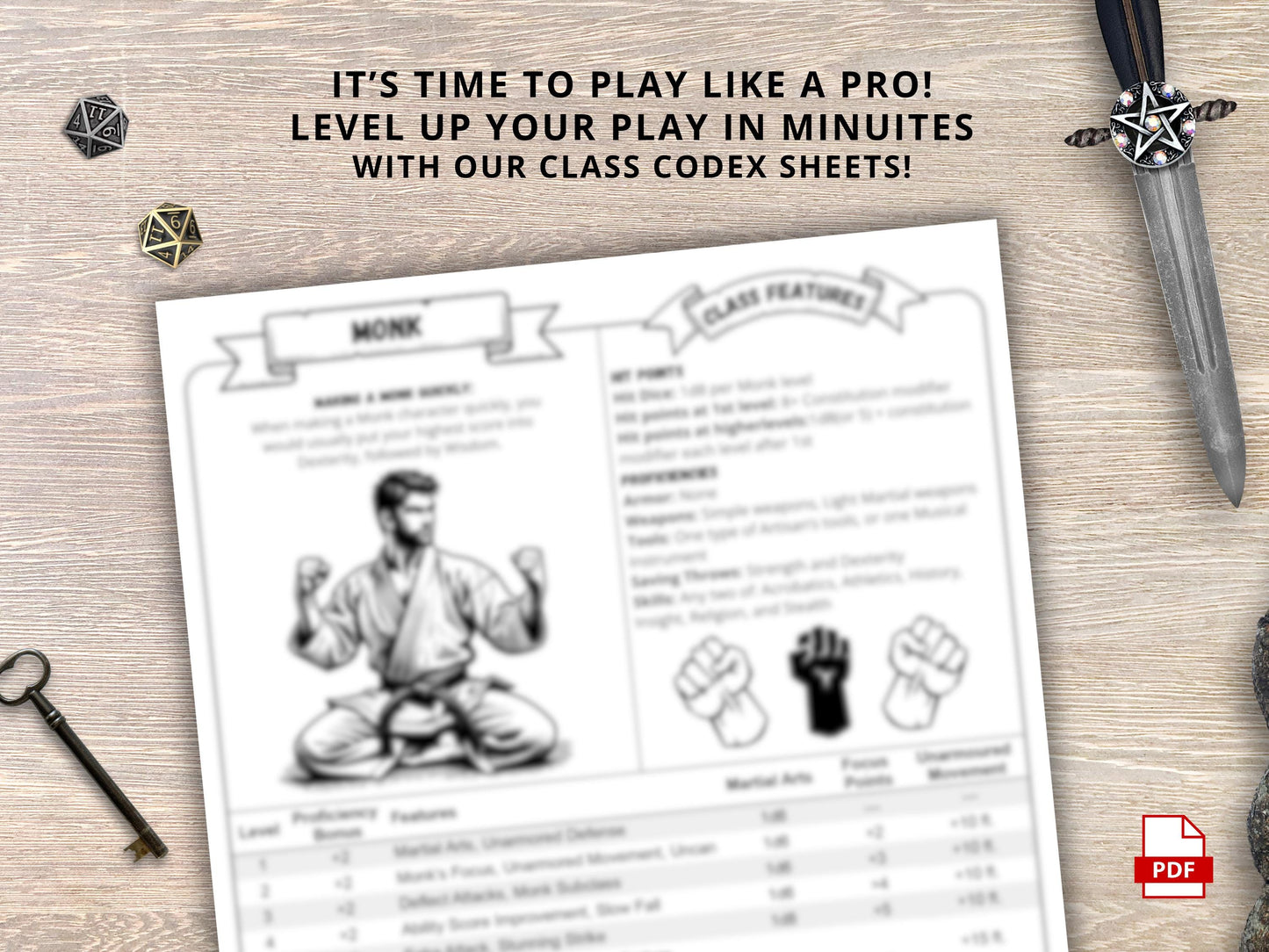 Monk Class Cheat Sheet: DnD 5e Reference Guide (PDF Download 2024 Edition)