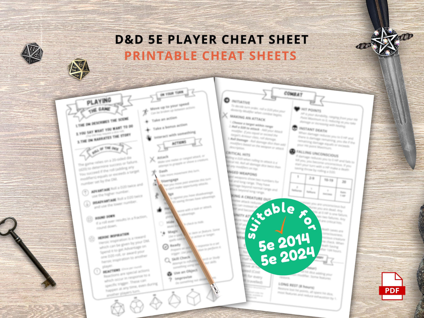 DnD 5e Player Cheat Sheet: Beginner's Guide & Reference (PDF Download)