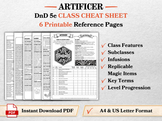 DnD 5e Artificer Class Codex | Player Aid Cheat Sheet (PDF Download)