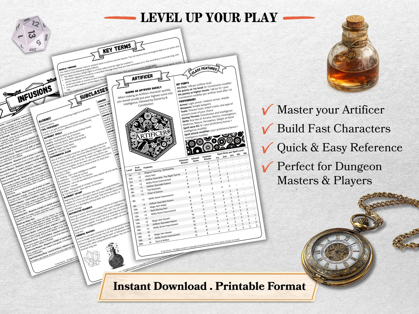DnD 5e Artificer Class Codex | Player Aid Cheat Sheet (PDF Download)