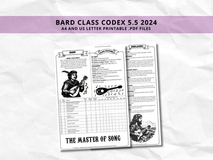 D&D Bard Class Bundle: 5e, 5.5e Spell Cards, Cheat Sheet (Digital Download)