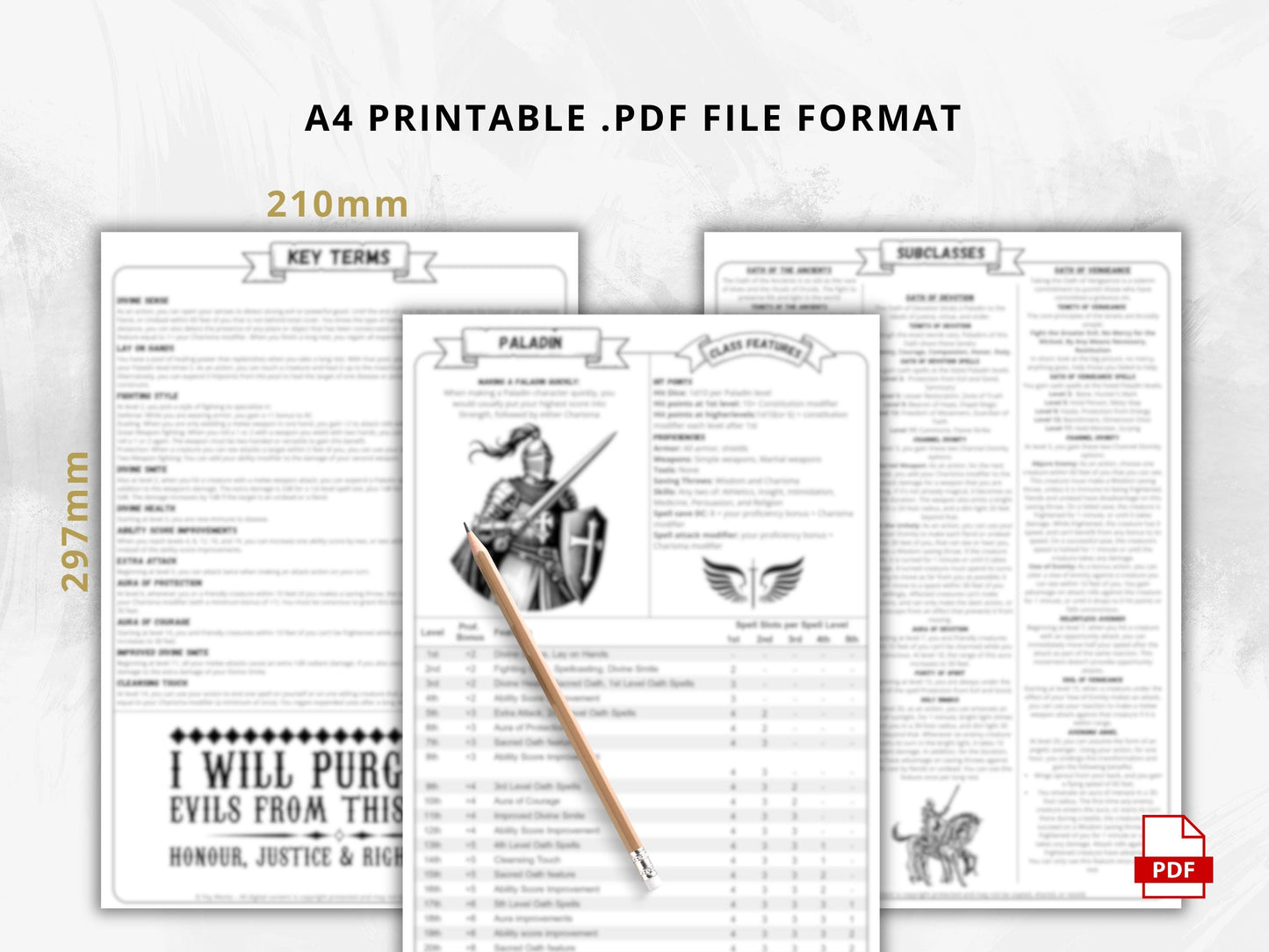 DnD 5e Paladin Class Codex | Printable Player Aid PDF (Cheat Sheets)