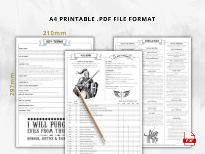 DnD 5e Paladin Class Codex | Printable Player Aid PDF (Cheat Sheets)
