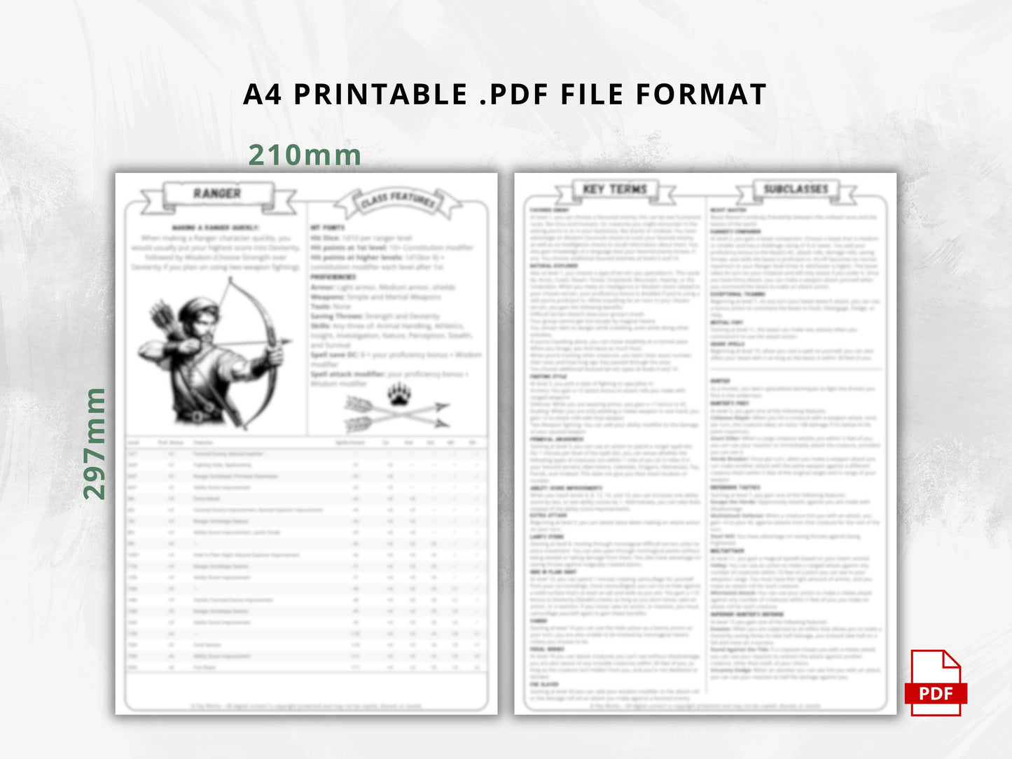 DnD 5e Ranger Class Codex | Printable Player Aid PDF (Reference Sheets)