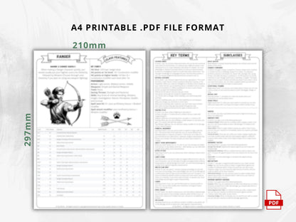 DnD 5e Ranger Class Codex | Printable Player Aid PDF (Reference Sheets)