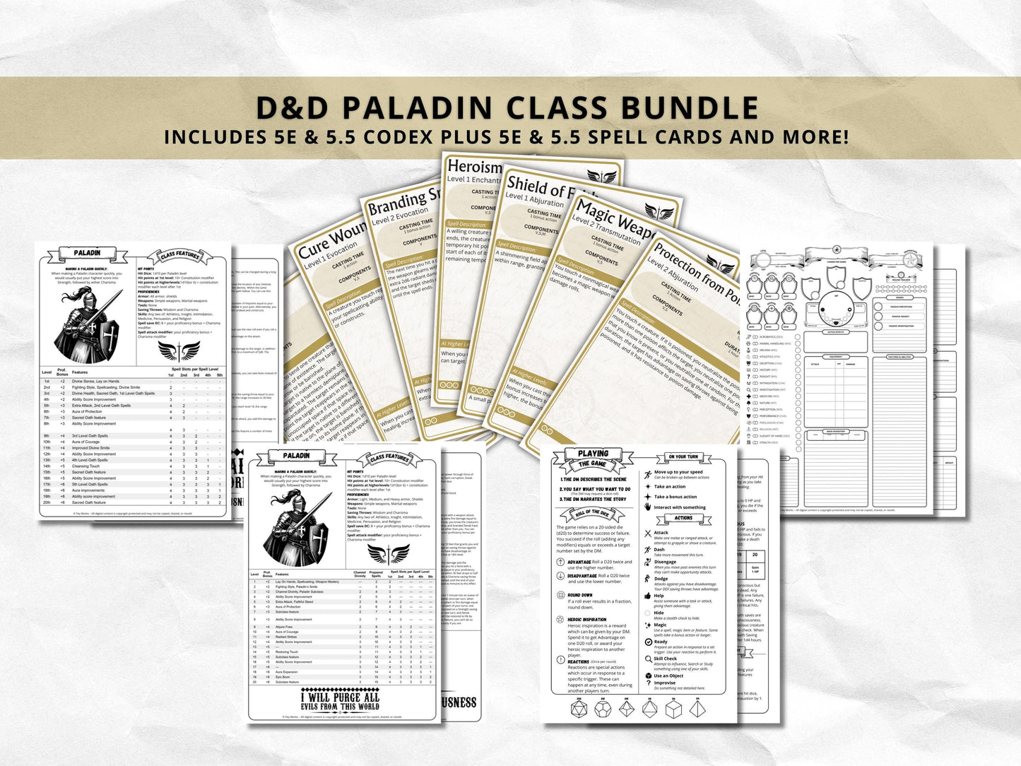 D&D Paladin Class Bundle: 5e, 5.5e Spell Cards, Cheat Sheet (Digital Download)