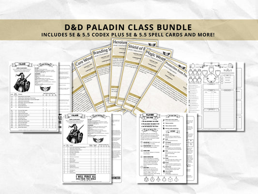 D&D Paladin Class Bundle: 5e, 5.5e Spell Cards, Cheat Sheet (Digital Download)