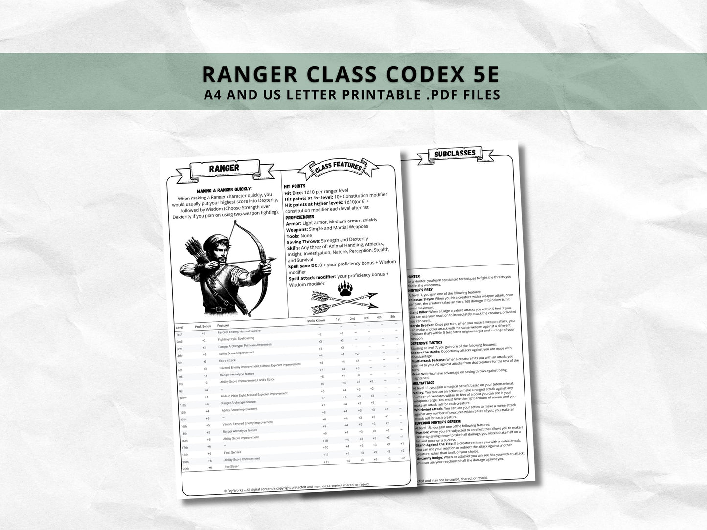 D&D Ranger Class Bundle: 5e, 5.5e Spell Cards, Cheat Sheet (Digital Download)