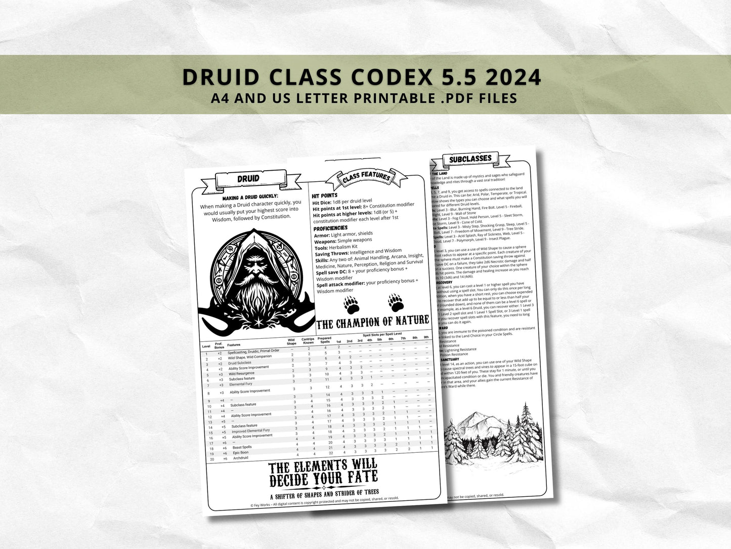 D&D Druid Class Bundle: 5e, 5.5e Spell Cards, Cheat Sheet (Digital Download)