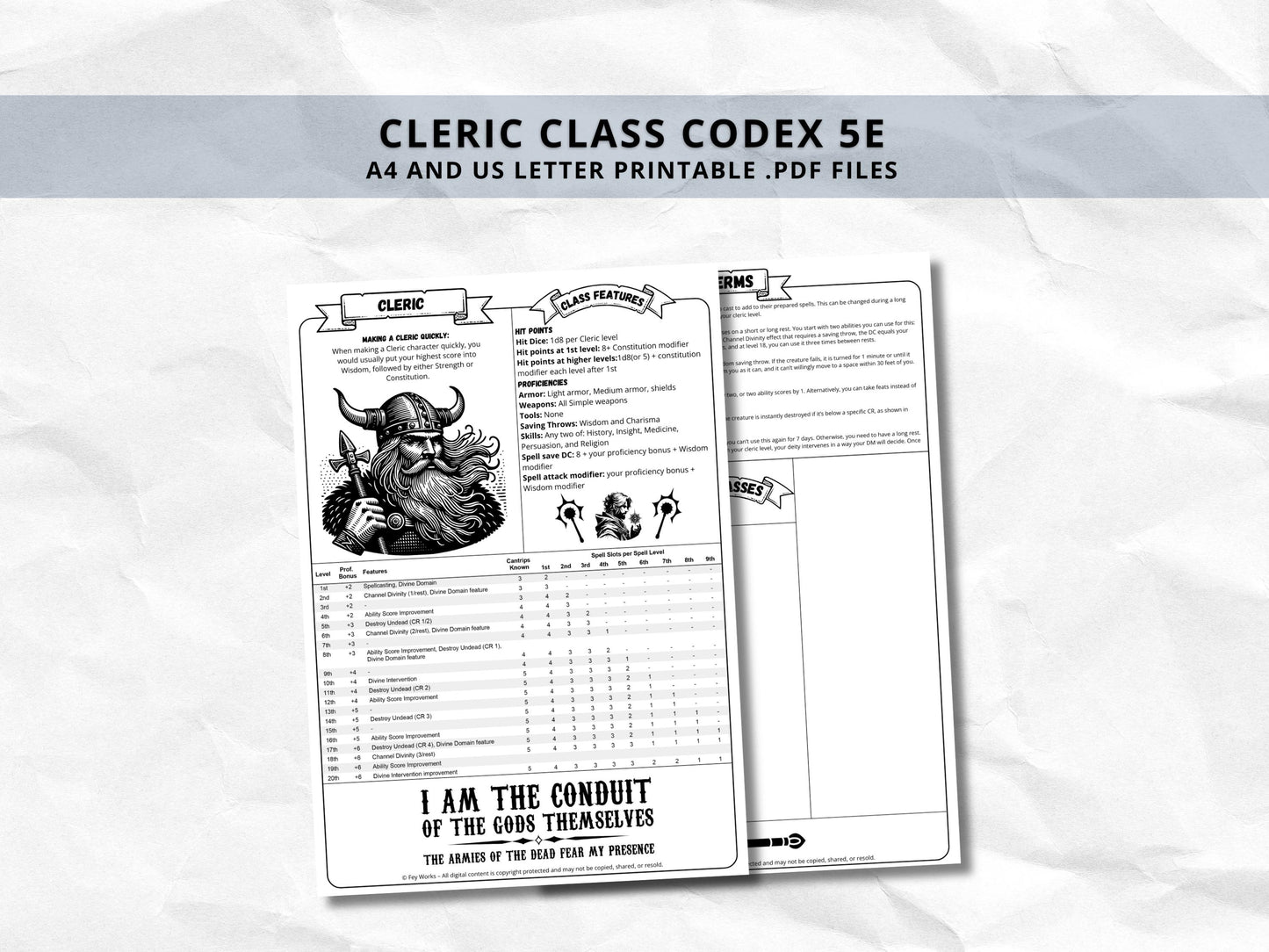 D&D Cleric Class Bundle: 5e, 5.5e Spell Cards, Cheat Sheet (Digital Download)