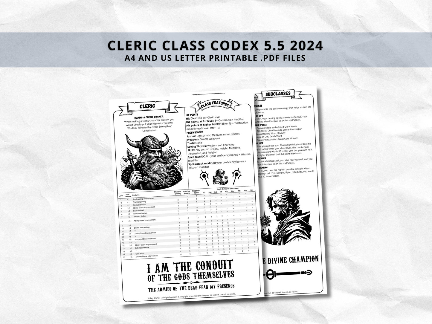 D&D Cleric Class Bundle: 5e, 5.5e Spell Cards, Cheat Sheet (Digital Download)