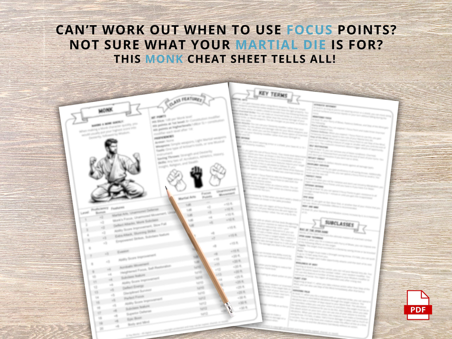 Monk Class Cheat Sheet: DnD 5e Reference Guide (PDF Download 2024 Edition)