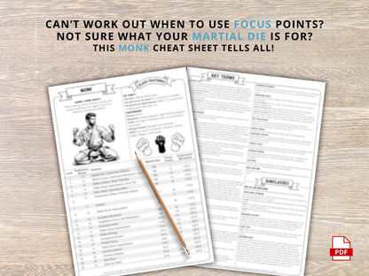 Monk Class Cheat Sheet: DnD 5e Reference Guide (PDF Download 2024 Edition)