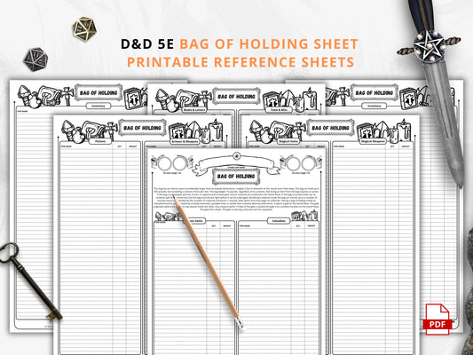 DnD Bag of Holding, D&D Inventory Management, Printable PDF, Compatible With Fifth Edition