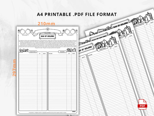 DnD Bag of Holding, D&D Inventory Management, Printable PDF, Compatible With Fifth Edition