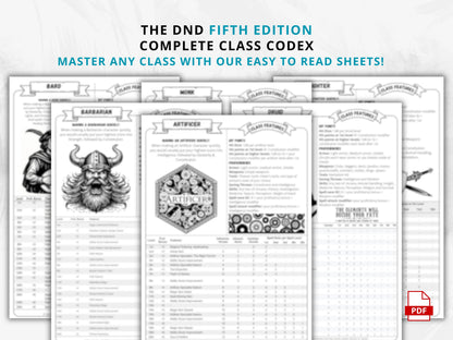 DnD 5e Class Codex Bundle | 13 Player Aid Cheat Sheets (PDF)