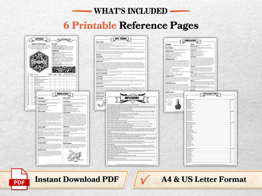 DnD 5e Artificer Class Codex | Player Aid Cheat Sheet (PDF Download)