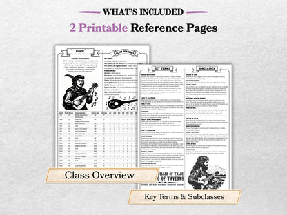 D&D 5e Bard Class Codex | Player Aid Cheat Sheet (PDF Download)