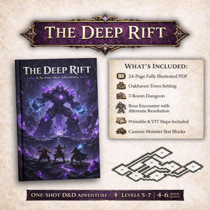 The Deep Rift – D&D 5e One-Shot Adventure (Level 5–7) | Printable & VTT Maps Included | FeyWorks