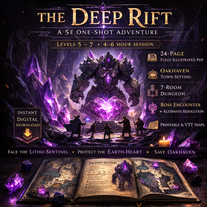 The Deep Rift – D&D 5e One-Shot Adventure (Level 5–7) | Printable & VTT Maps Included | FeyWorks